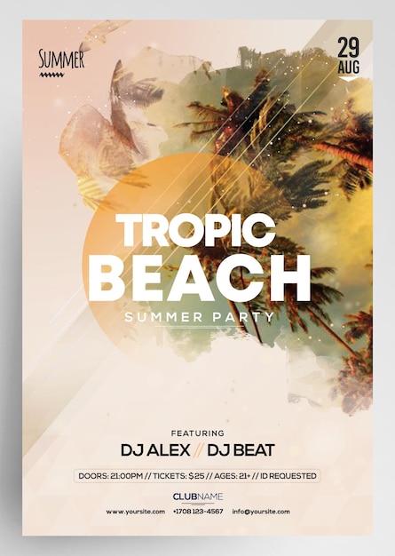 PSD tropical sunset party flyer design