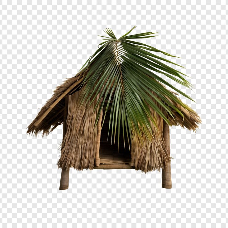 PSD tropical thatch hut isolated on transparent