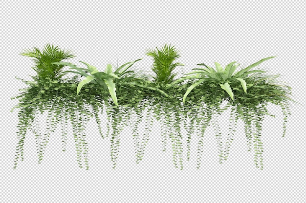 PSD alberi e fiori tropicali nella rappresentazione 3d isolata