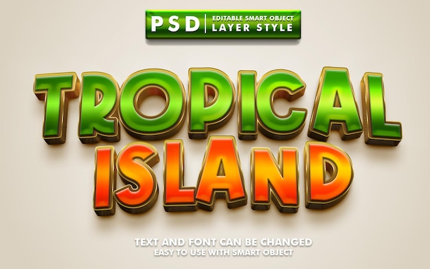 Tropisch eiland 3d teksteffect premium psd