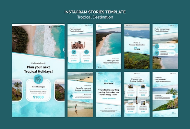 Tropische bestemming instagram verhalen sjabloonontwerp