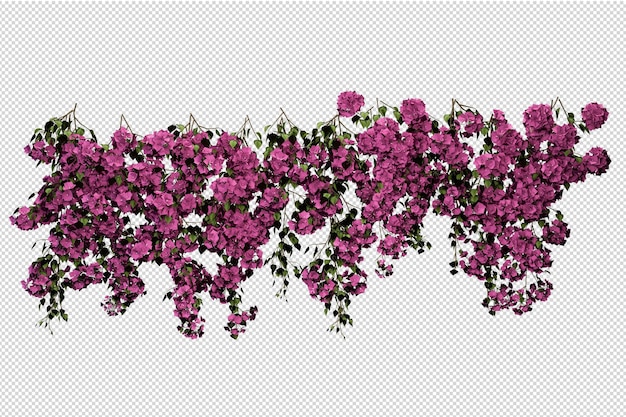 Tropische bomen en bloemen in 3d-rendering geïsoleerd