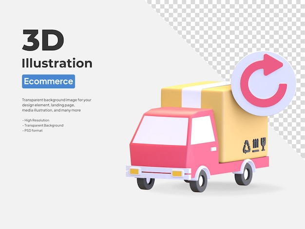 Truck delivery package return icon 3d render illustration