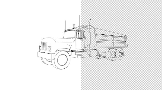 PSD truck hand drawing and sketch black and white.