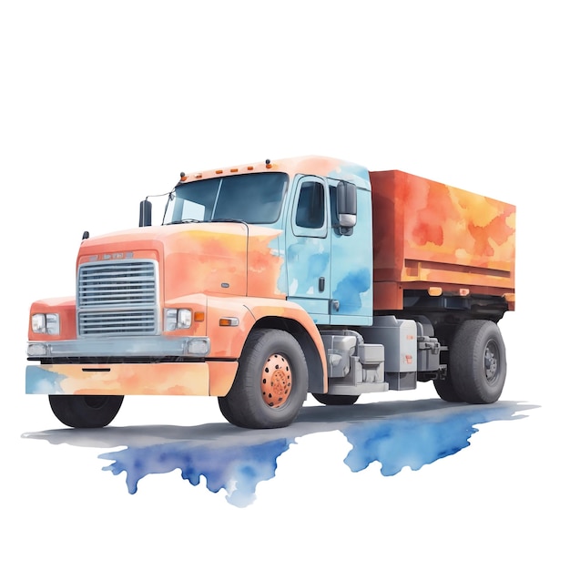 PSD truck on trasparent background car in watercolor style ai