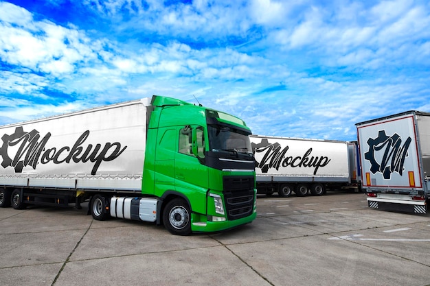 Truck vehicle with trailers in background