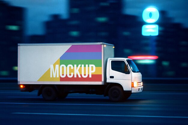 truck wrap mockup psd realistic vehicle cargo van commercial stickers ev mockup template