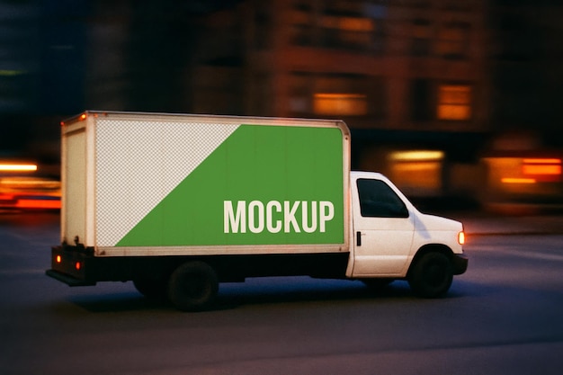 truck wrap mockup psd realistic vehicle cargo van commercial stickers ev mockup template