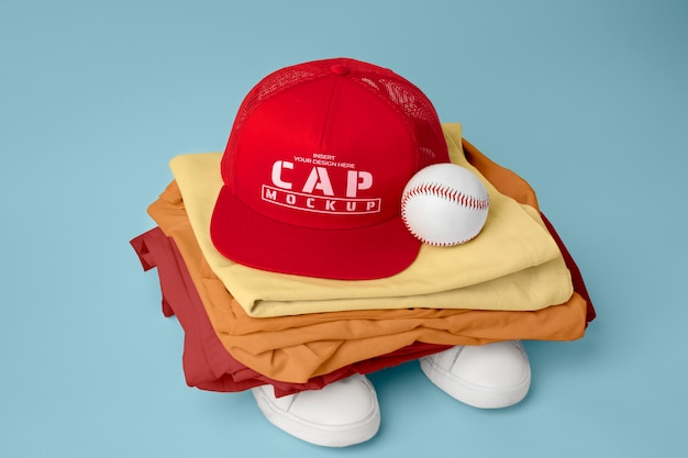 PSD Макет шляпы дальнобойщика с бейсбольным мячом