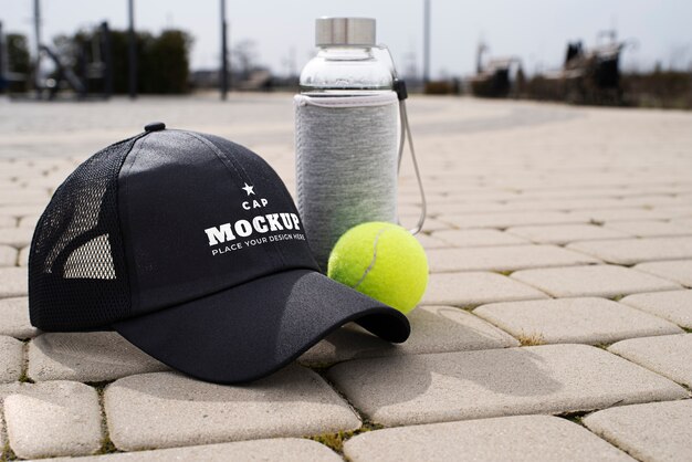 Trucker hat mock-up with tennis ball