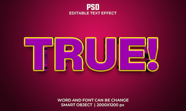 True 3d editable text effect Premium Psd with background