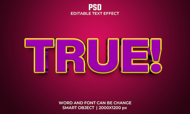 True 3d editable text effect premium psd with background