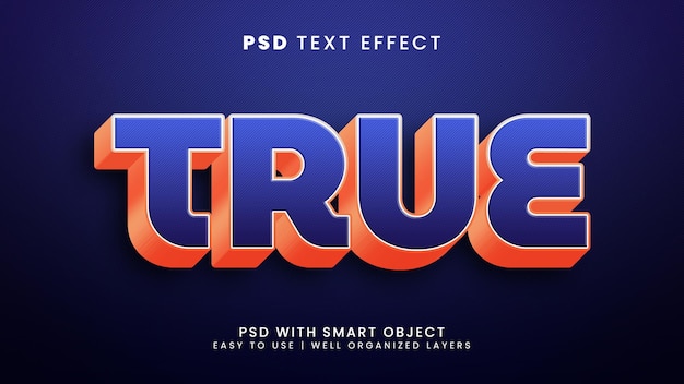 True 3d editable text effect with right and correct text style