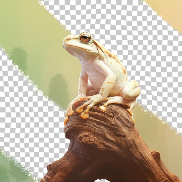 PSD a true frog perched on a branch in a transparent background