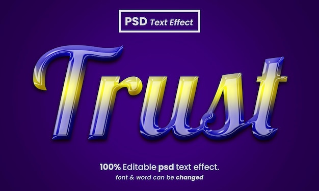 Fidati dell'effetto di testo psd premium modificabile 3d