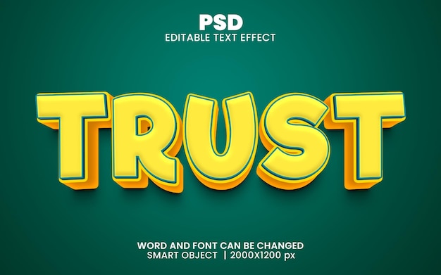 Trust 3d редактируемый текстовый эффект premium psd с фоном