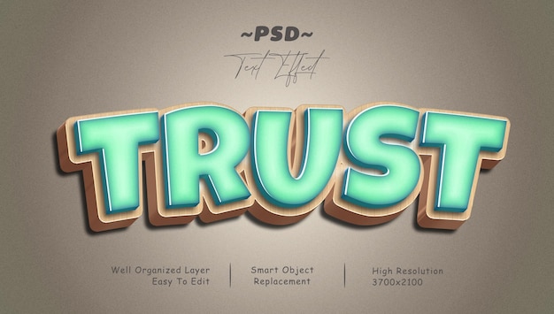 PSD trust 3d green and wooden effect psd editable text effect