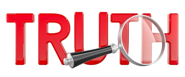 truth with magnifying glass 3d rendering isolated on transparent background