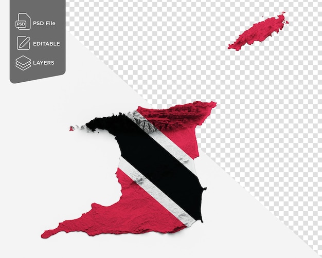 Trynidad i Tobago Mapa Flaga Cieniowana ulga Kolor Mapa wysokości na izolowanych ilustracji 3d tła