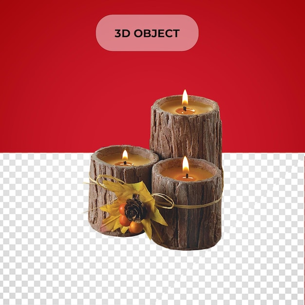 Trzy brązowe drewniane świece PNG Przezroczyste tło