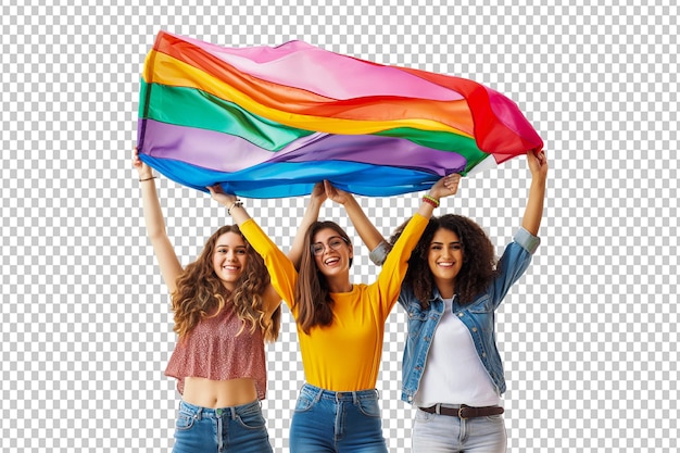 PSD trzy dziewczyny z flagą lgbt na dumie