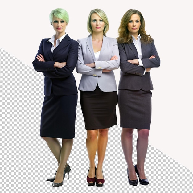PSD trzy kobiety biznesu stoją na przezroczystym tle.