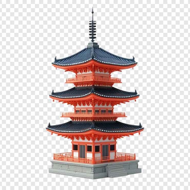 PSD trzypiętrowa japońska pagoda czerwona i czarna architektura