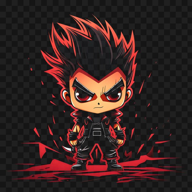 PSD tshirt design of adventurous chibi boy with spiky hair pirate outfit eye patc sticker png no bg