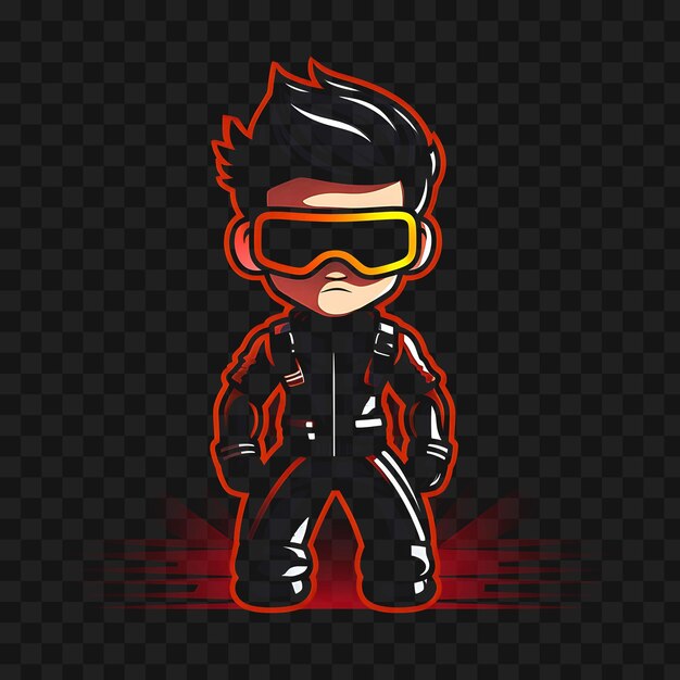 Tshirt design of dashing chibi boy with swept back hair and goggles racing ou sticker png no bg