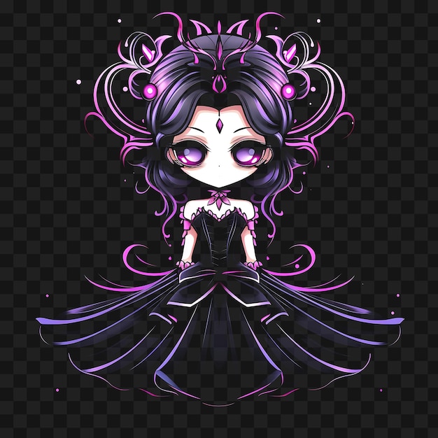 PSD tshirt design of elegant chibi girl with elegant updo ballroom gown masquerad sticker png no bg