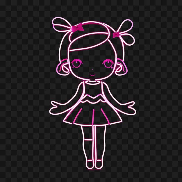 PSD t-shirt design di graziosa ragazza chibi con abito da balletto updo intrecciato sticker luminoso png no bg