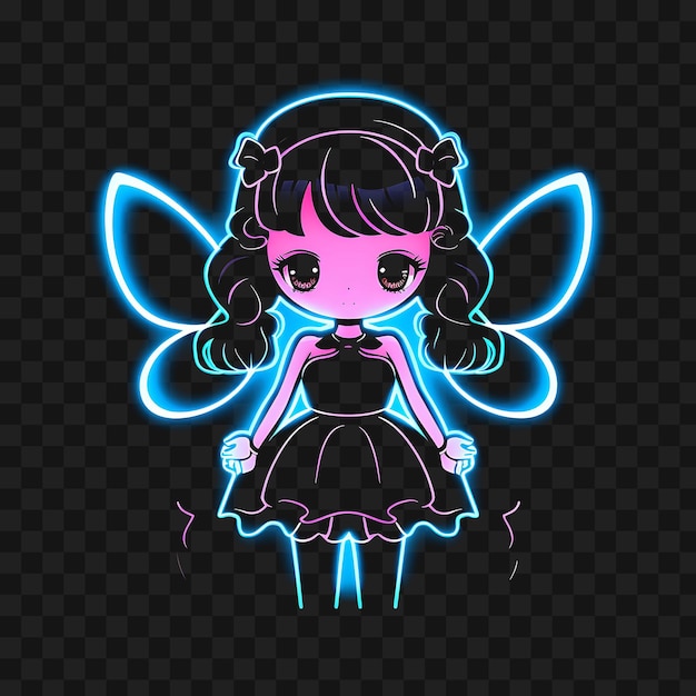 PSD tshirt design of innocent chibi girl with curly hair and bow fairy costume bu sticker png no bg