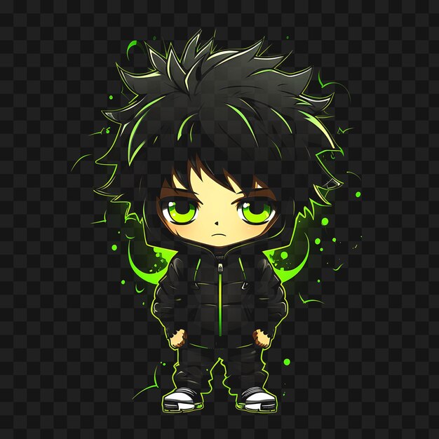 PSD tshirt design of kawaii chibi boy with messy bedhead hair skater fashion styl sticker png no bg