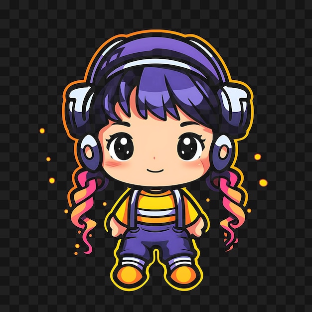 PSD t-shirt design di kawaii chibi girl with curly pigtails retro 90s fashion styl sticker png no bg