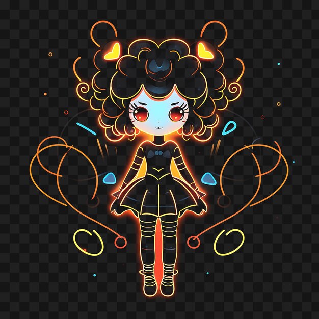 PSD tshirt design of whimsical chibi girl with messy curls circus performer outfi sticker png no bg