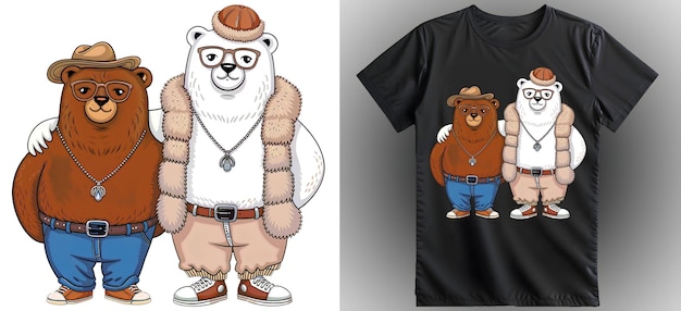Tshirt design with a polar bear and a cowboy Vector illustration ready tshirt print dtf and dtg d