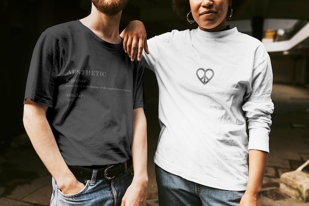 tshirt mockup psd on two friends models