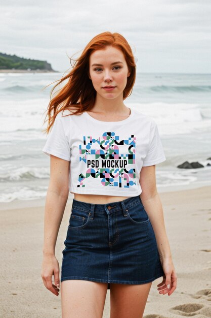 PSD tshirt mockup psd unisex aesthetic branding tee showcase template merch mockup redhead ginger girl