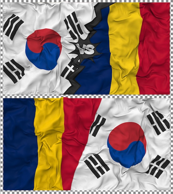 Tsjaad versus Zuid-Korea Half Combined Flag Cloth Bump Texture 3D Rendering