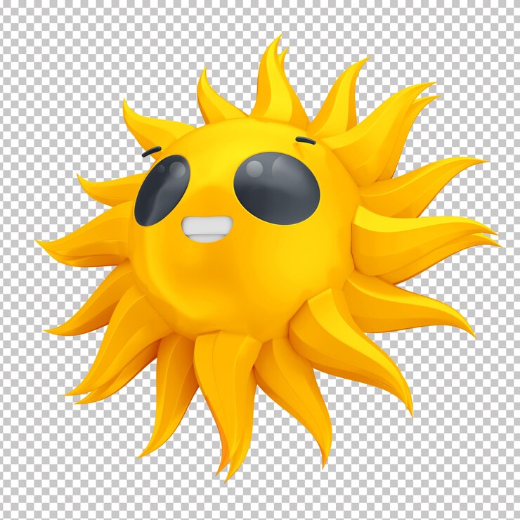 PSD ttulo 3d postać słońca szczęśliwe żółte słońce emoji z uśmiechniętą twarzą