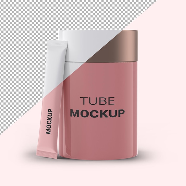 PSD a tube mockup with a pink and white background