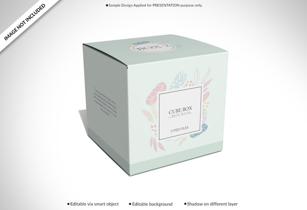 PSD tuck top cube box mockup closed