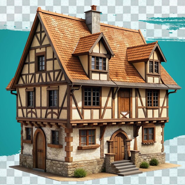 PSD tudor house isolated on transparent background