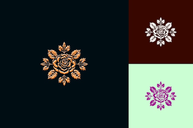 PSD tudor rose logo with leaves and thorns for decorations with creative abstract vector designs