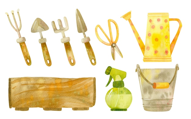 Tuin gereedschap Watering kan spray pistool tuin doos schaar rake schop waterverf Clipart