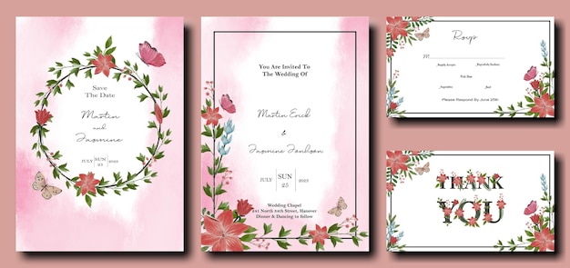 PSD tulip and lily flowers design invitation bundle with splash effect background