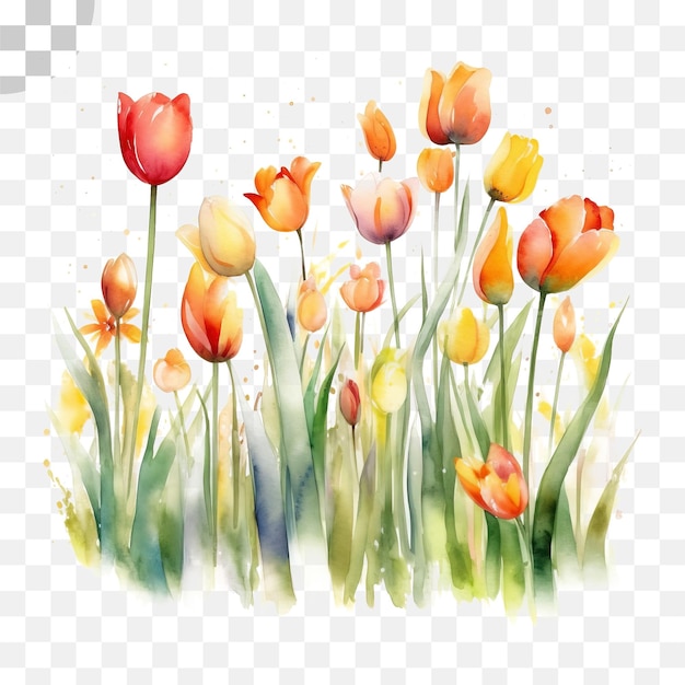 PSD tulip watercolor transparent background