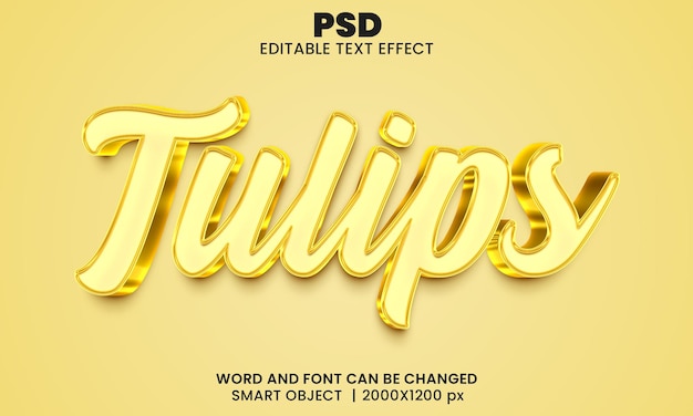 Tulips 3d editable text effect Premium Psd with background