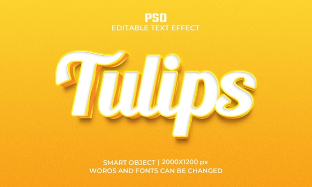 Tulips 3d photoshop editable text effect with background