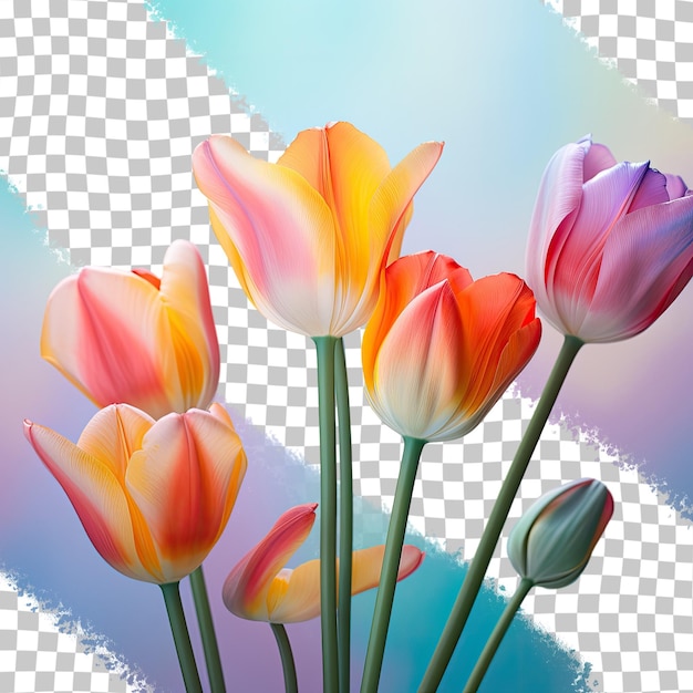 PSD tulips in bold colors set against transparent background